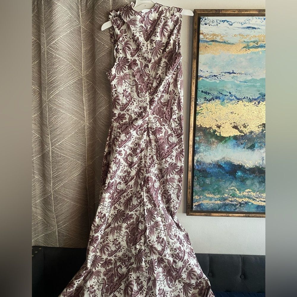 STAUD Maxi Dress Cowl Neck White Brown Paisley Sz 4 Sleeveless mermaid cut - Picture 3 of 10